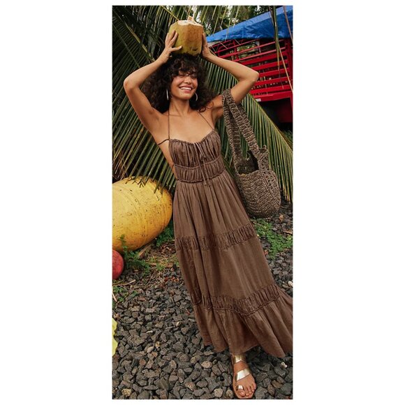 Free People Taking Sides Maxi Dress Brown - Picture 1 of 7